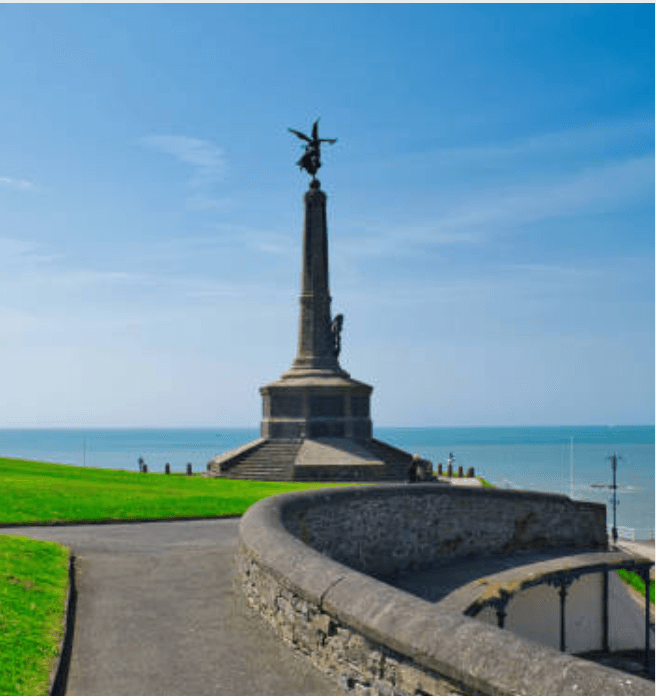 The war memorial overlooking Aberystwyth seafront